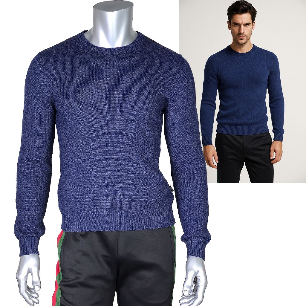Gucci Sweater Mens Blue Alpaca Angora Silk W Logo Tab Sz M Medium